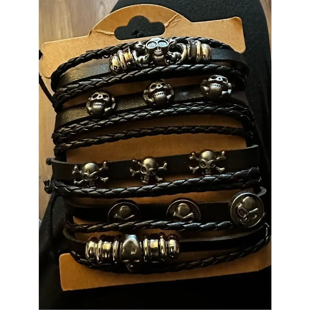Black Multi-Strand Skull Bracelet - Fashion Jewelry